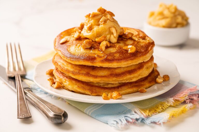 a stack of peanut butter pancakes